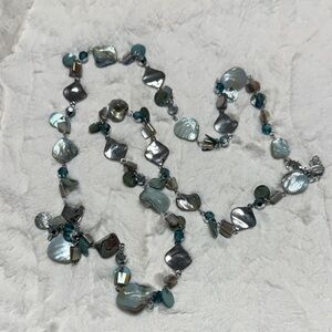 Lia Sophia "Ocean Air" long necklace w Abalone, Mother of Pearl, Silver-tone